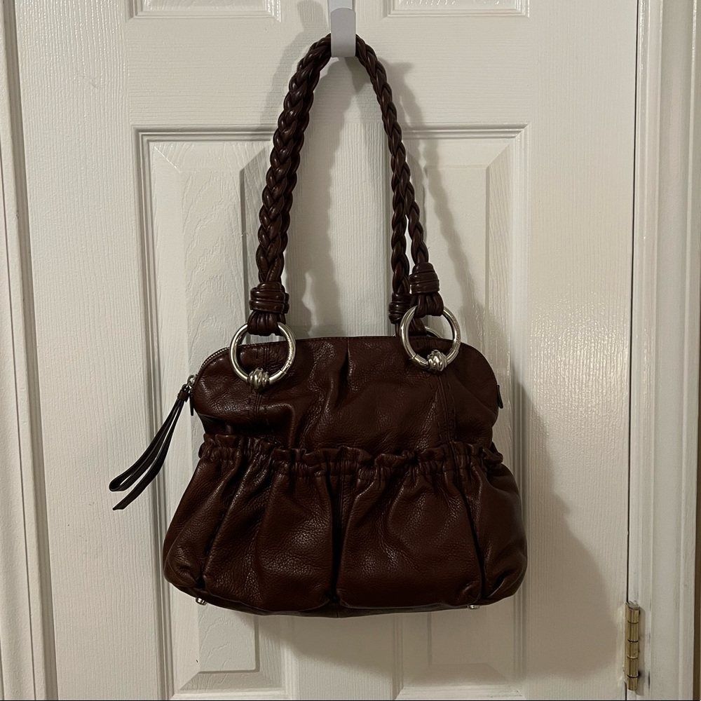b. makowsky Brown Braided-Handle Shoulder Bag